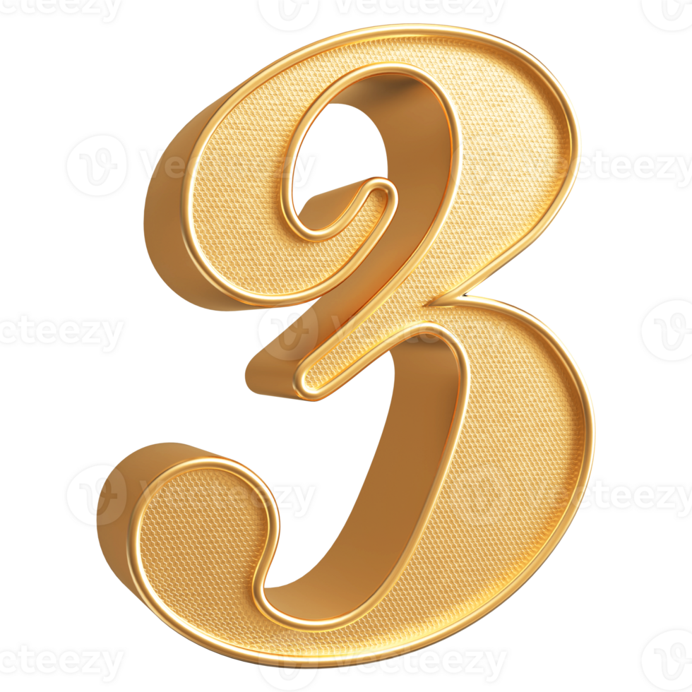Gold 3D Number 3 png