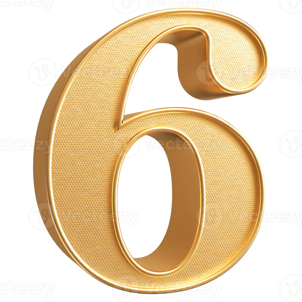 Gold 3D Number 6 png