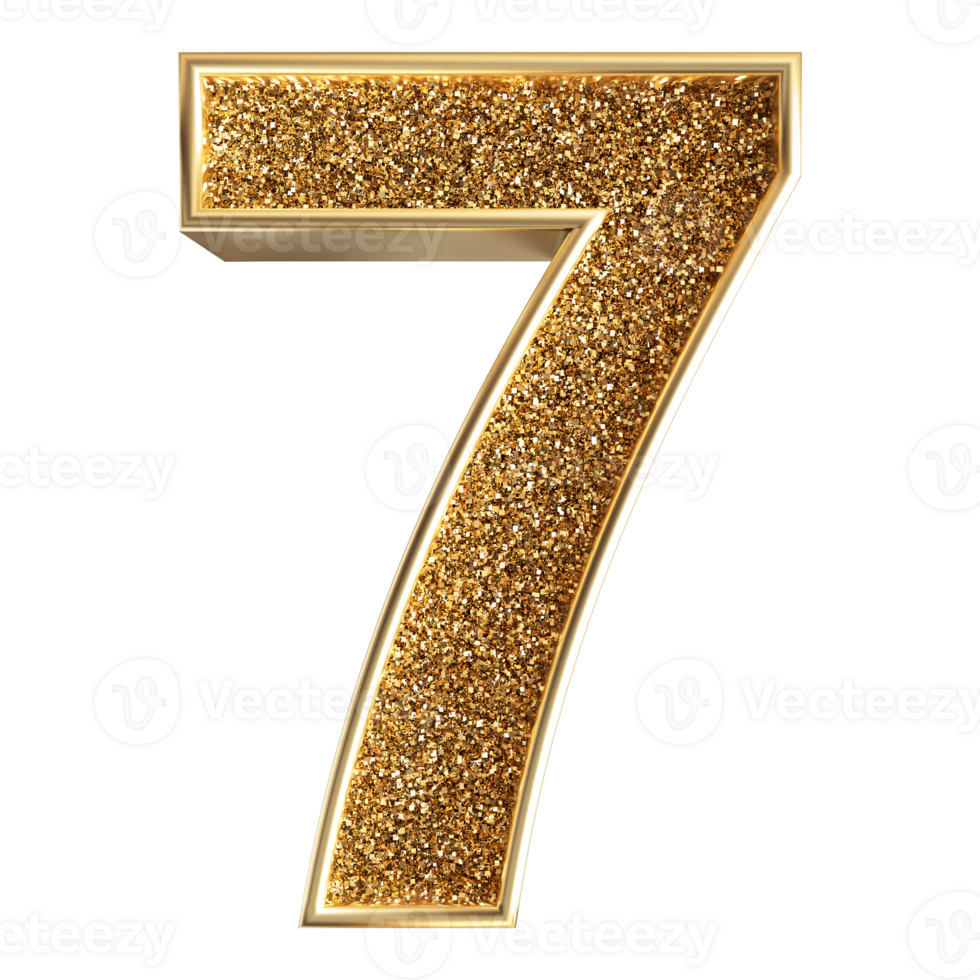 Gold 3D Number 7 png