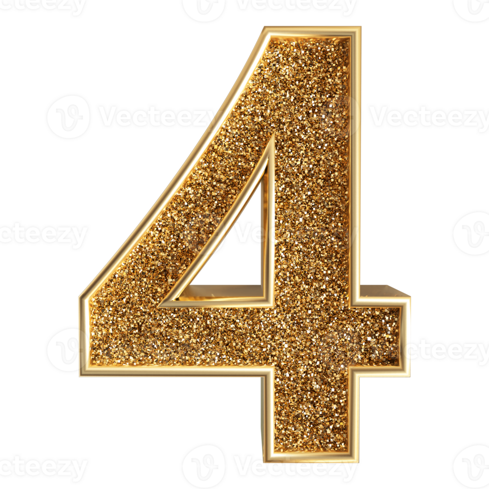 Gold 3D Number 4 png