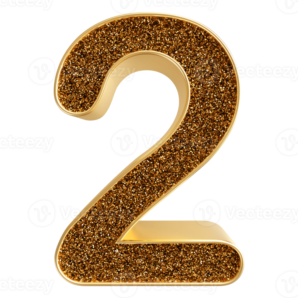 Gold 3D Number 2 png
