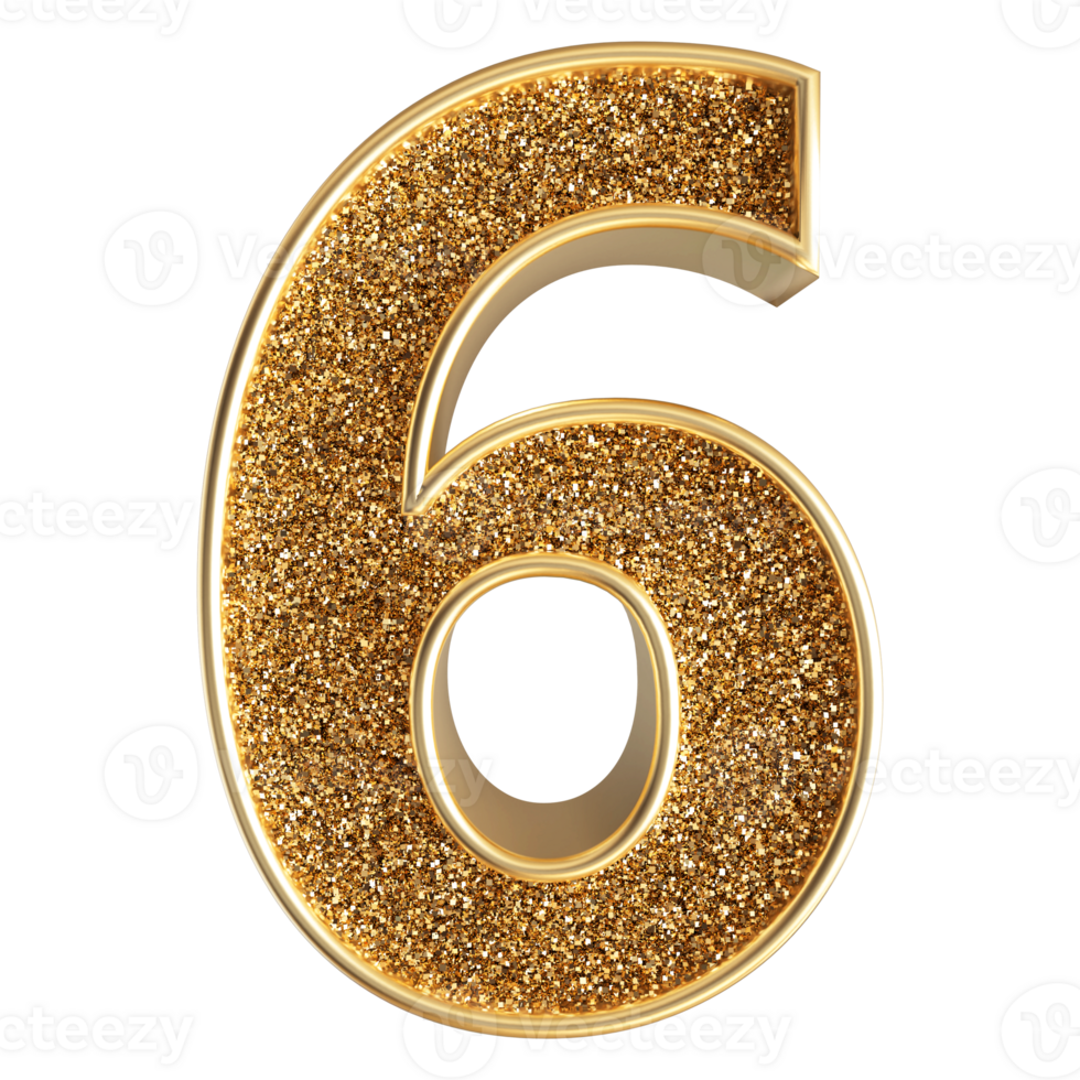 Gold 3D Number 6 png