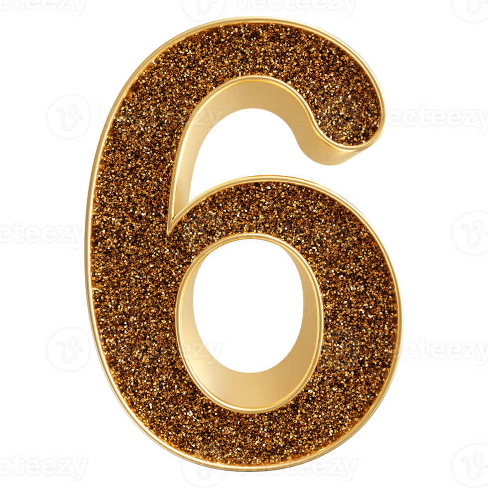 Gold 3D Number 6 png