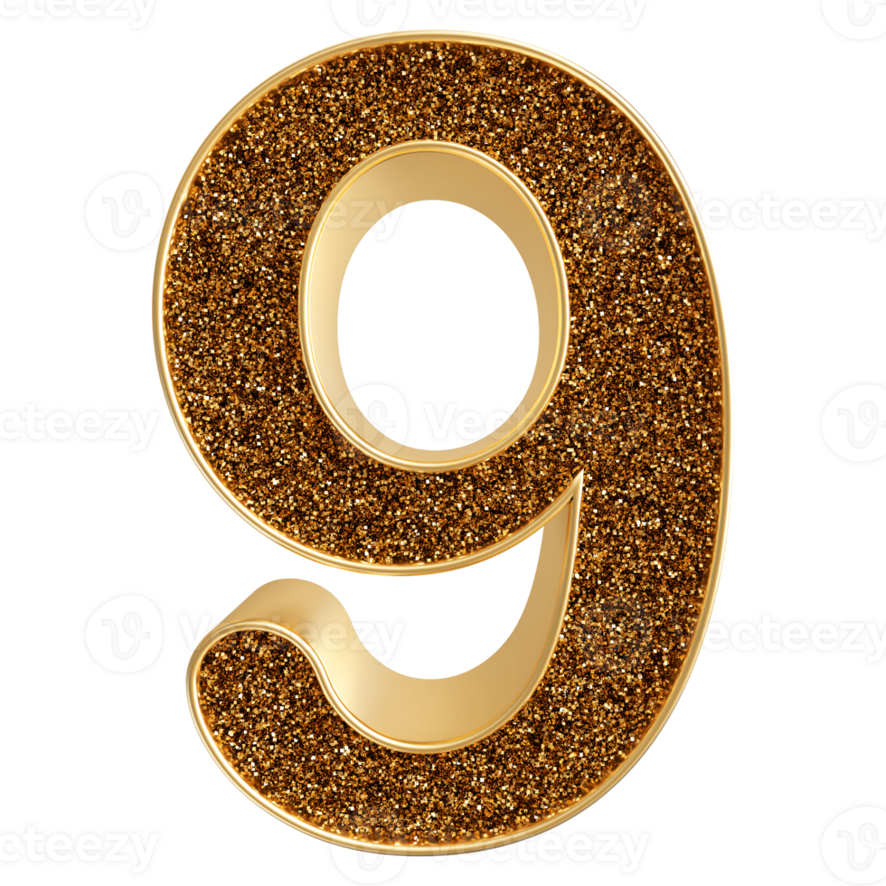 Gold 3D Number 9 png