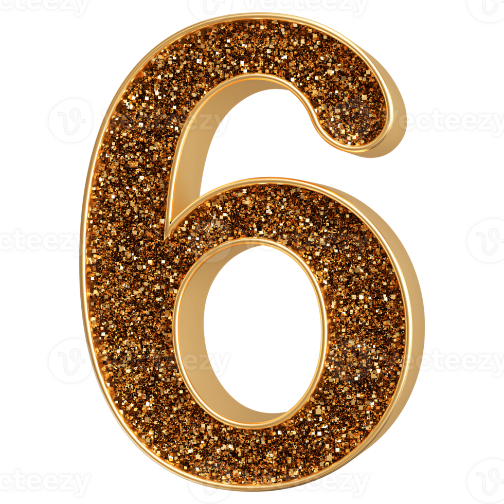 Gold 3D Number 6 png