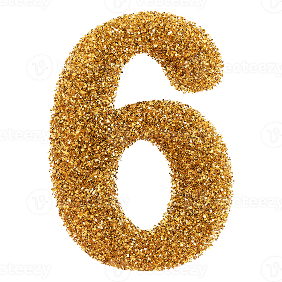 Golden Glitter 3D Number 6 png