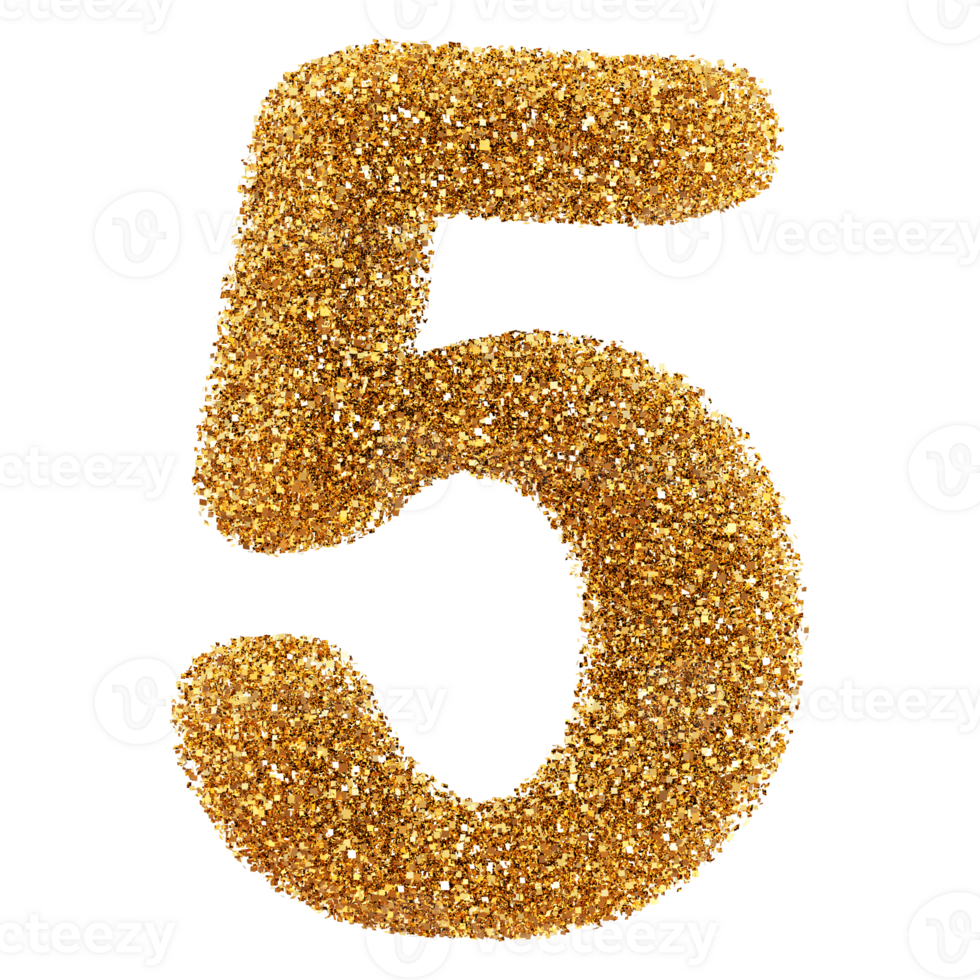 Golden Glitter 3D Number 5 png