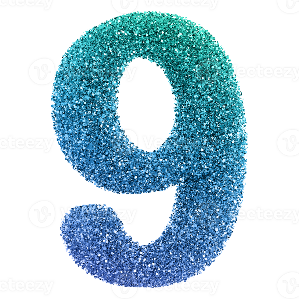 Gradient Glitter 3D Number 9 png