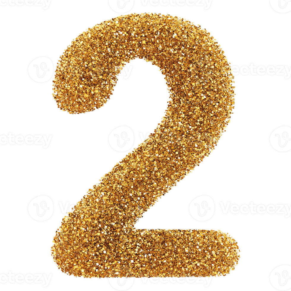 Golden Glitter 3D Number 2 png
