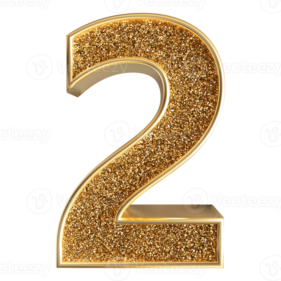 Gold 3D Number 2 png