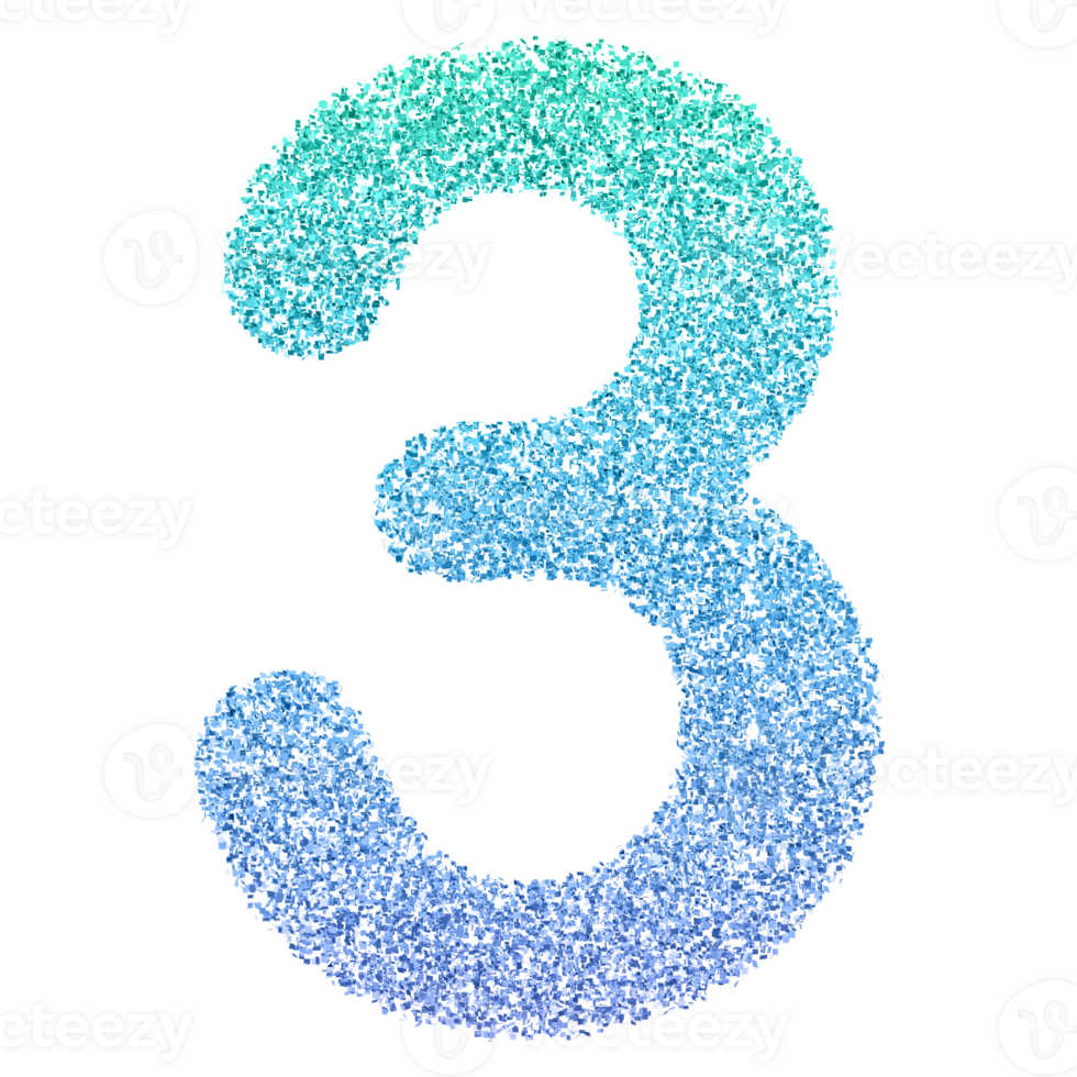 Gradient Glitter Number 3 png