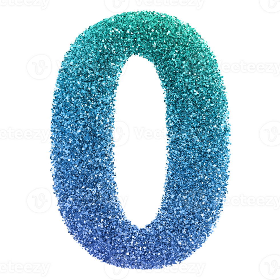 Gradient Glitter 3D Number 0 png