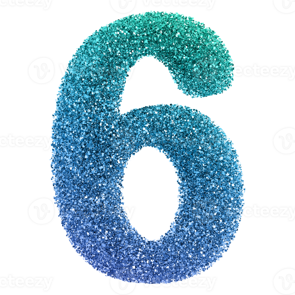 Gradient Glitter 3D Number 6 png