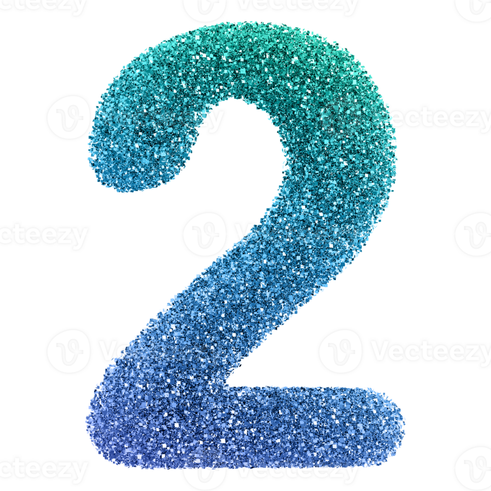 Gradient Glitter 3D Number 2 png
