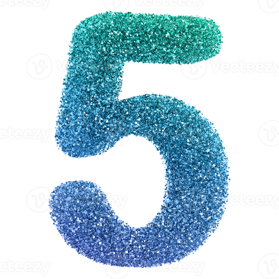 Gradient Glitter 3D Number 5 png