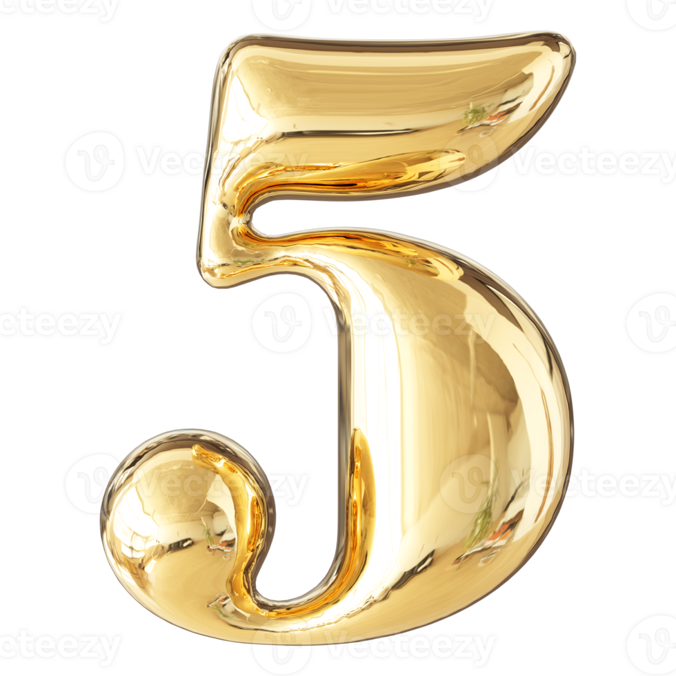 Gold Bubble 3D Number 5 png