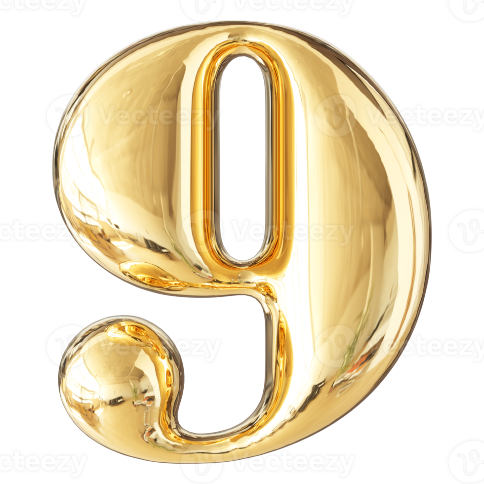 Gold Bubble 3D Number 9 png