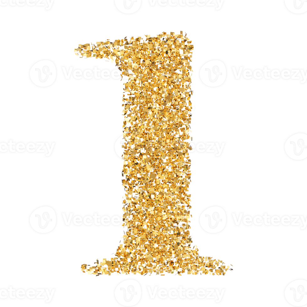 Golden Glitter 3D Number 1 png