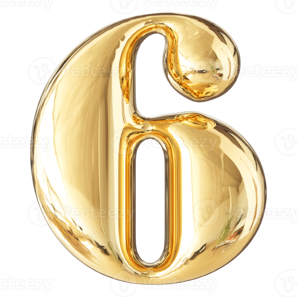 Gold Bubble 3D Number 6 png