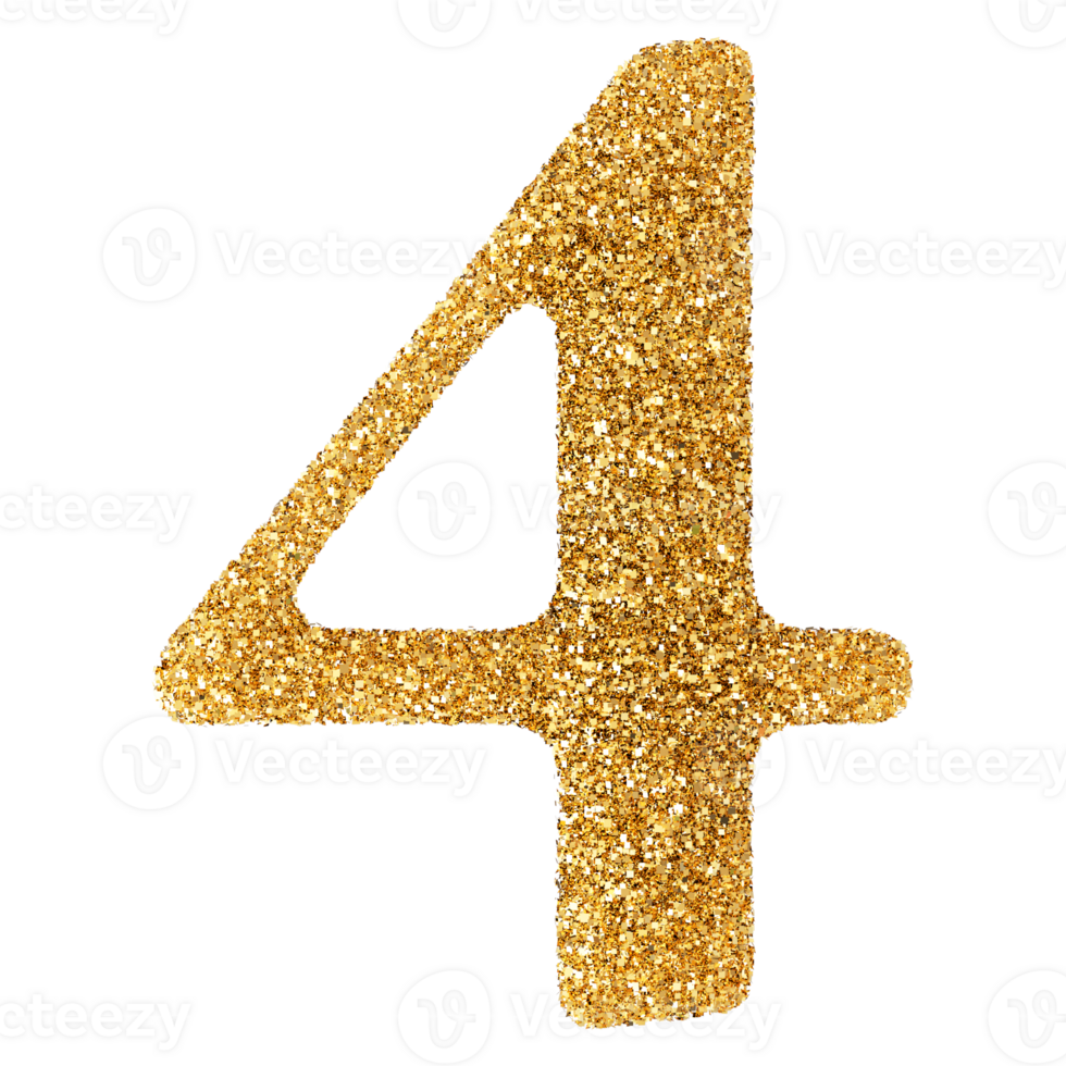 Golden Glitter 3D Number 4 png