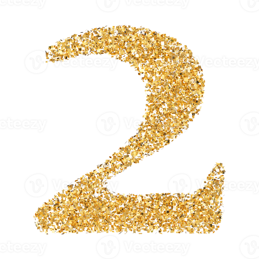Golden Glitter 3D Number 2 png