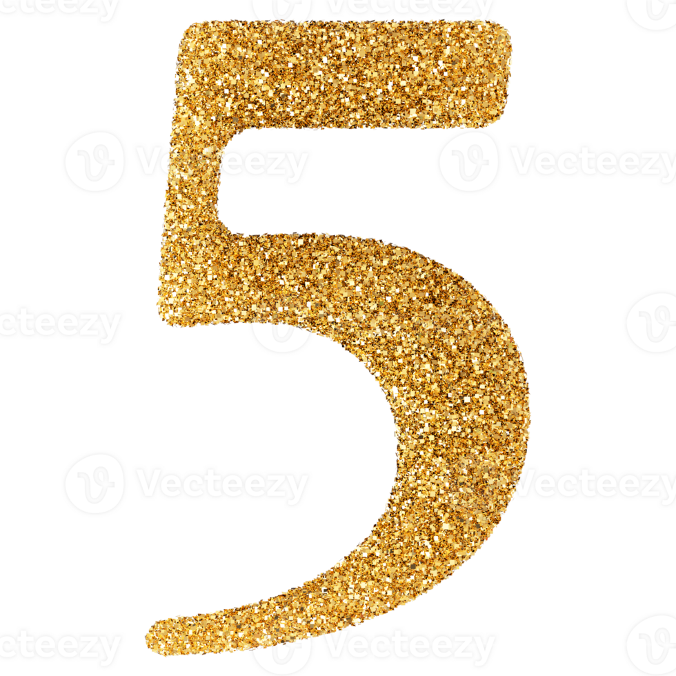 Golden Glitter 3D Number 5 png