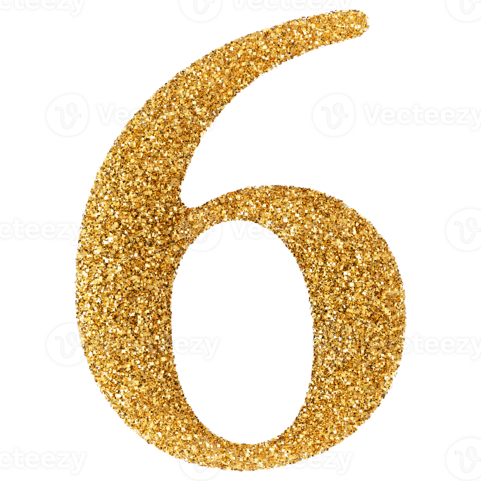 Golden Glitter 3D Number 6 png