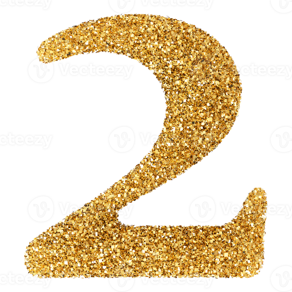 Golden Glitter 3D Number 2 png
