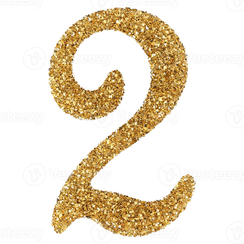 Golden Glitter 3D Number 2 png