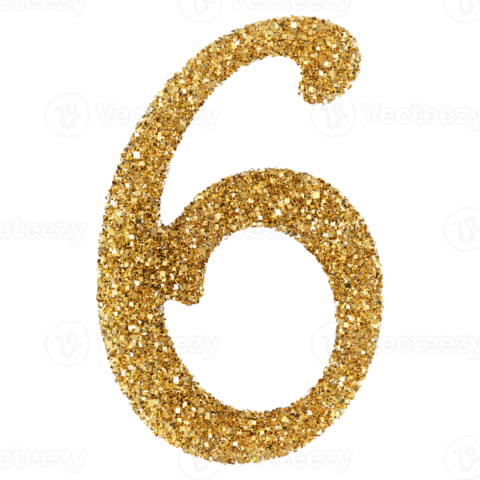 Golden Glitter 3D Number 6 png