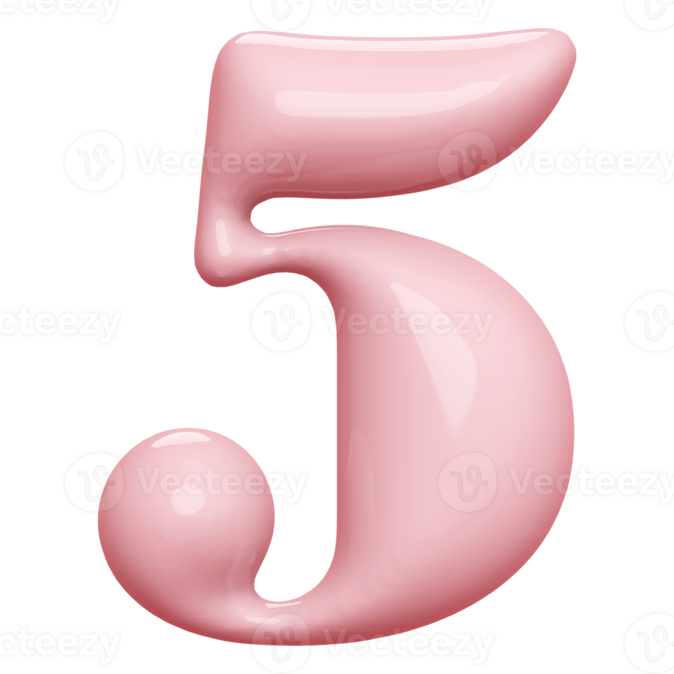 Pink 3D Number 5 png