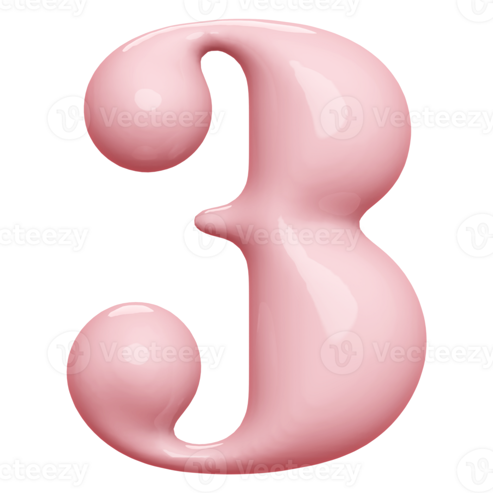 Pink 3D Number 3 png