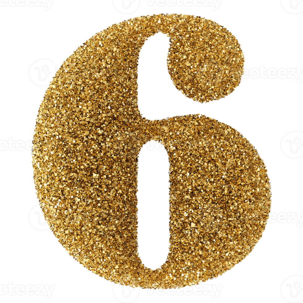 Golden Glitter 3D Number 6 png