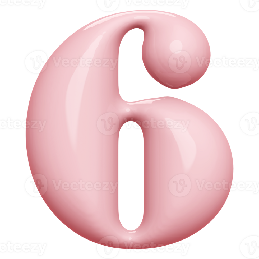 Pink 3D Number 6 png