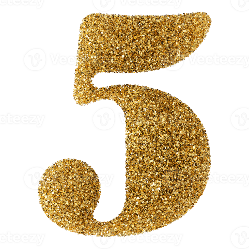 Golden Glitter 3D Number 5 png