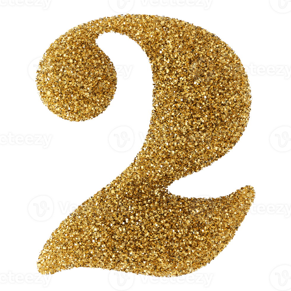 Golden Glitter 3D Number 2 png