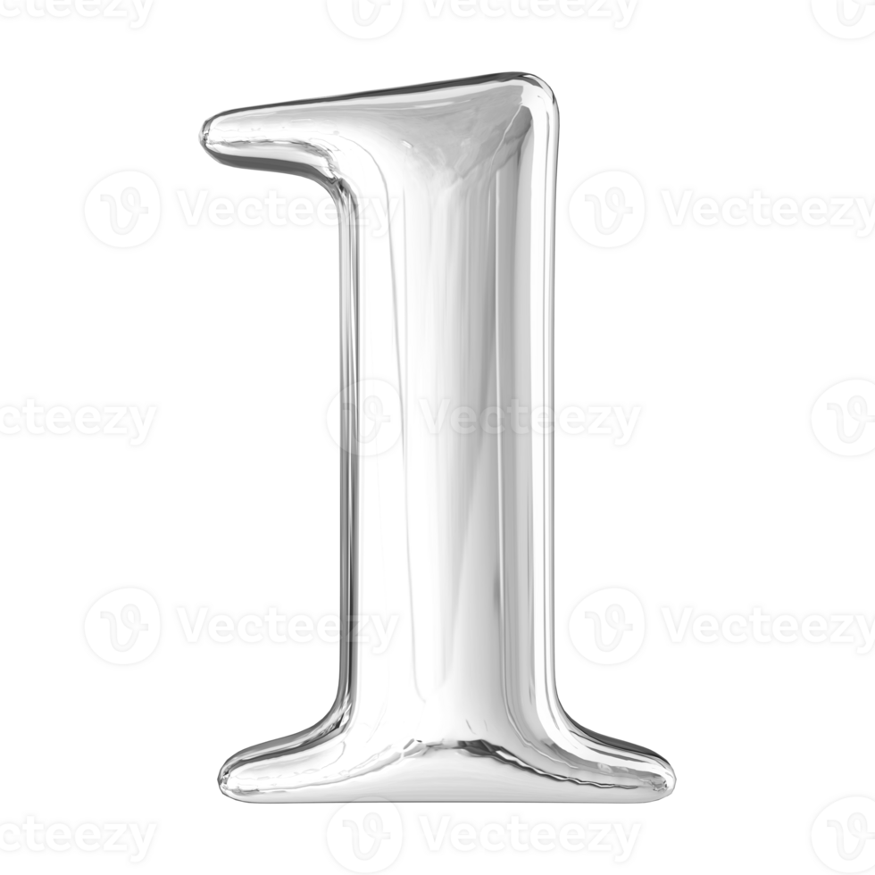 Silver 3D Number 1 png