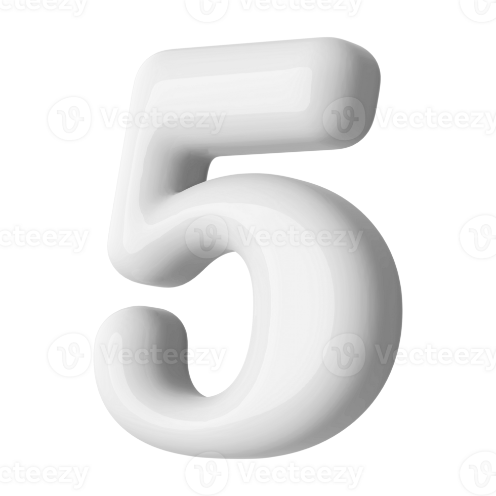 Silver 3D Number 5 png