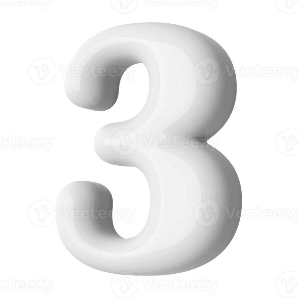 Silver 3D Number 3 png