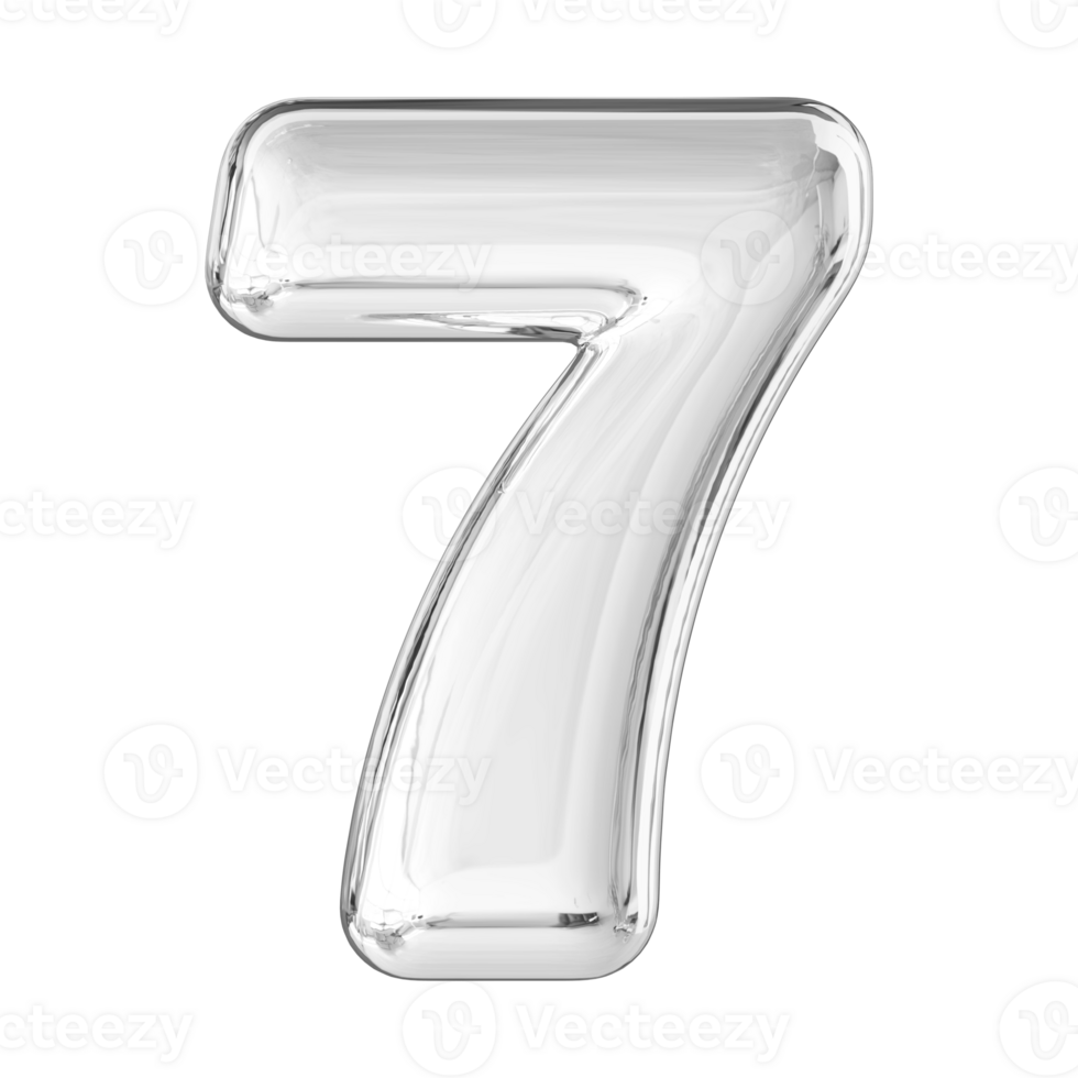 Silver 3D Number 7 png