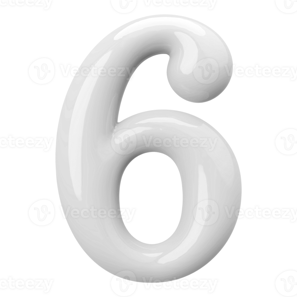 Silver 3D Number 6 png