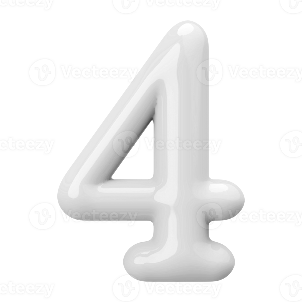 Silver 3D Number 4 png