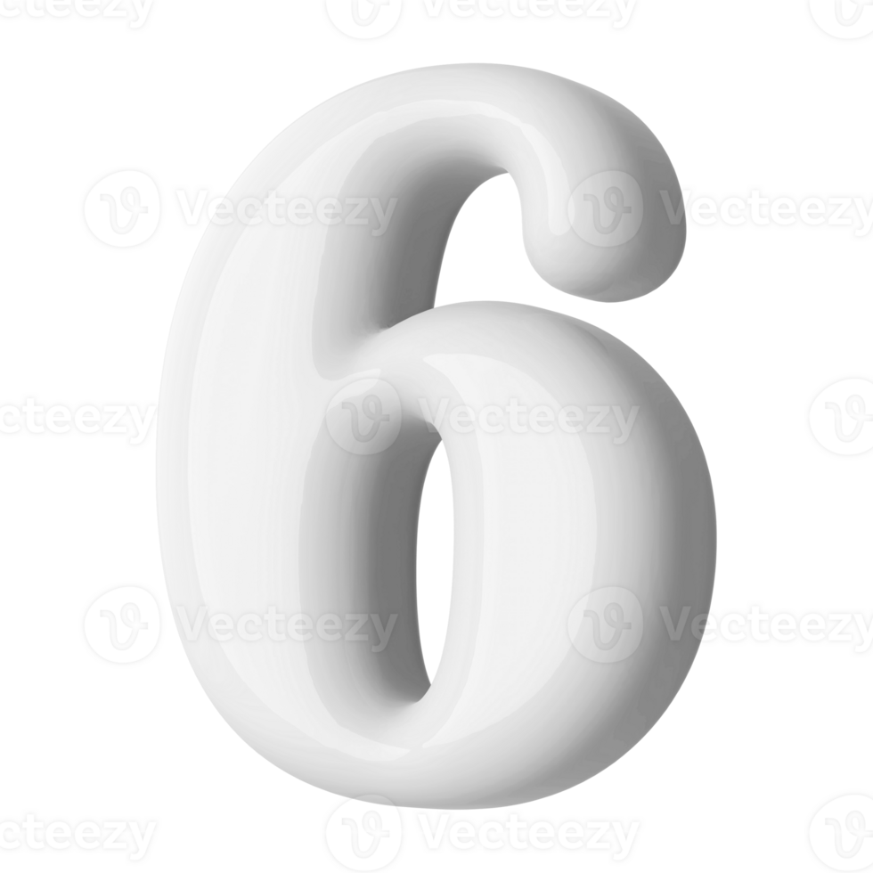 Silver 3D Number 6 png