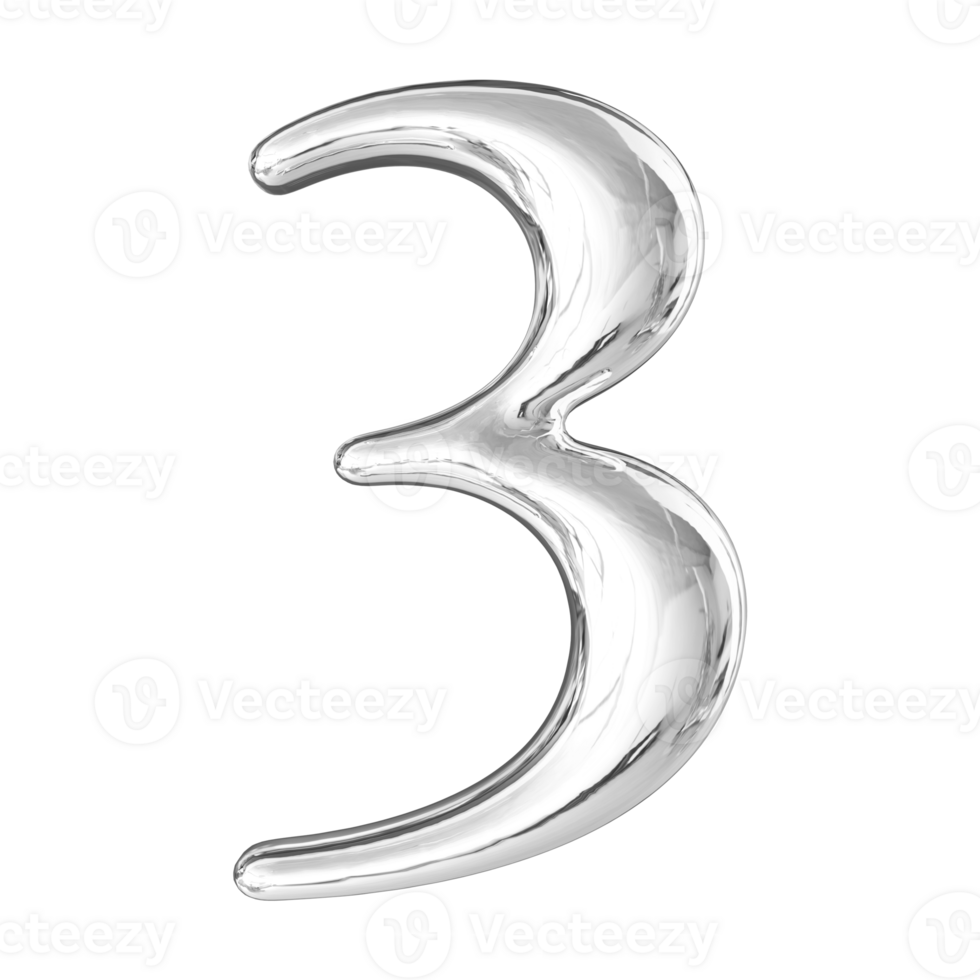 Silver 3D Number 3 png