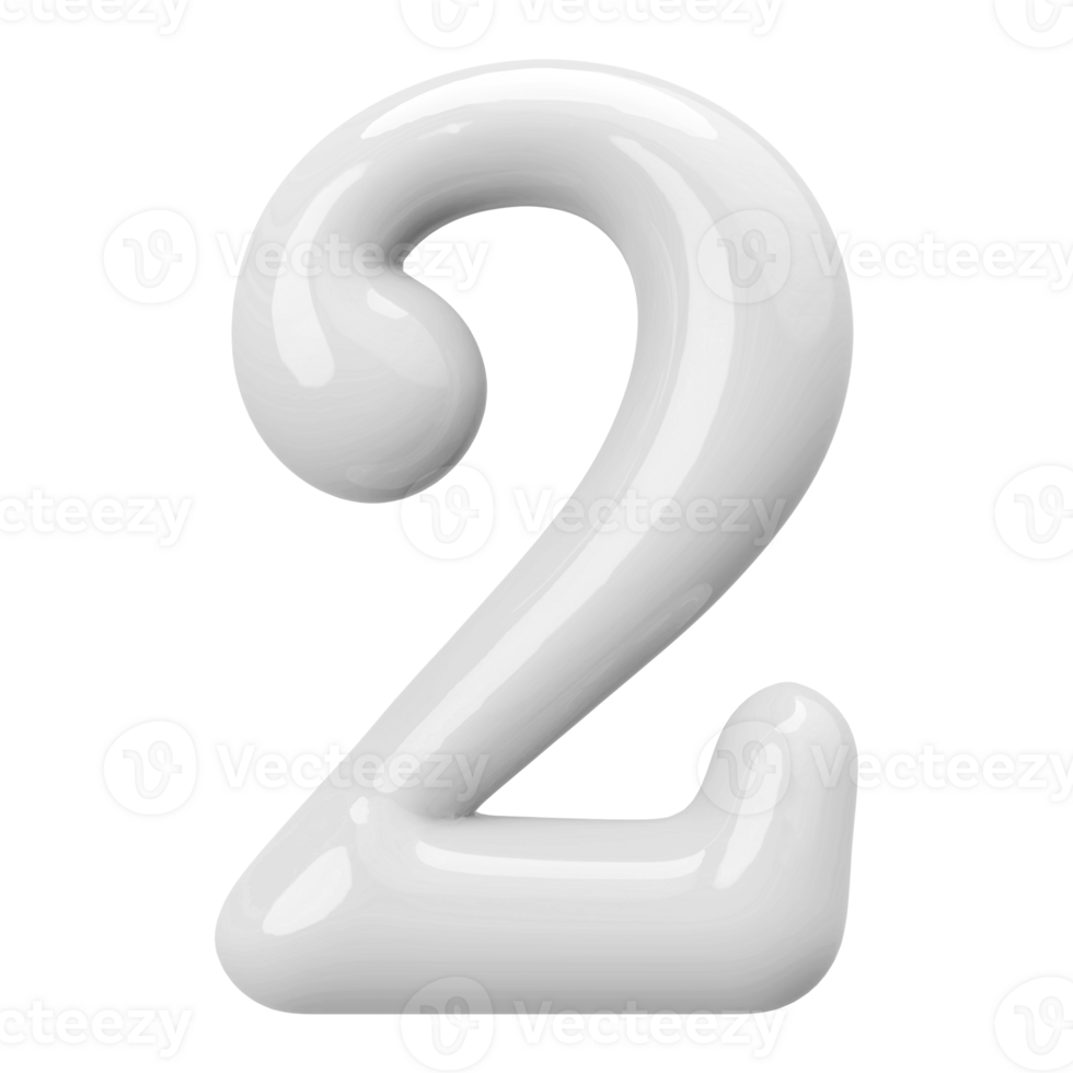 Silver 3D Number 2 png