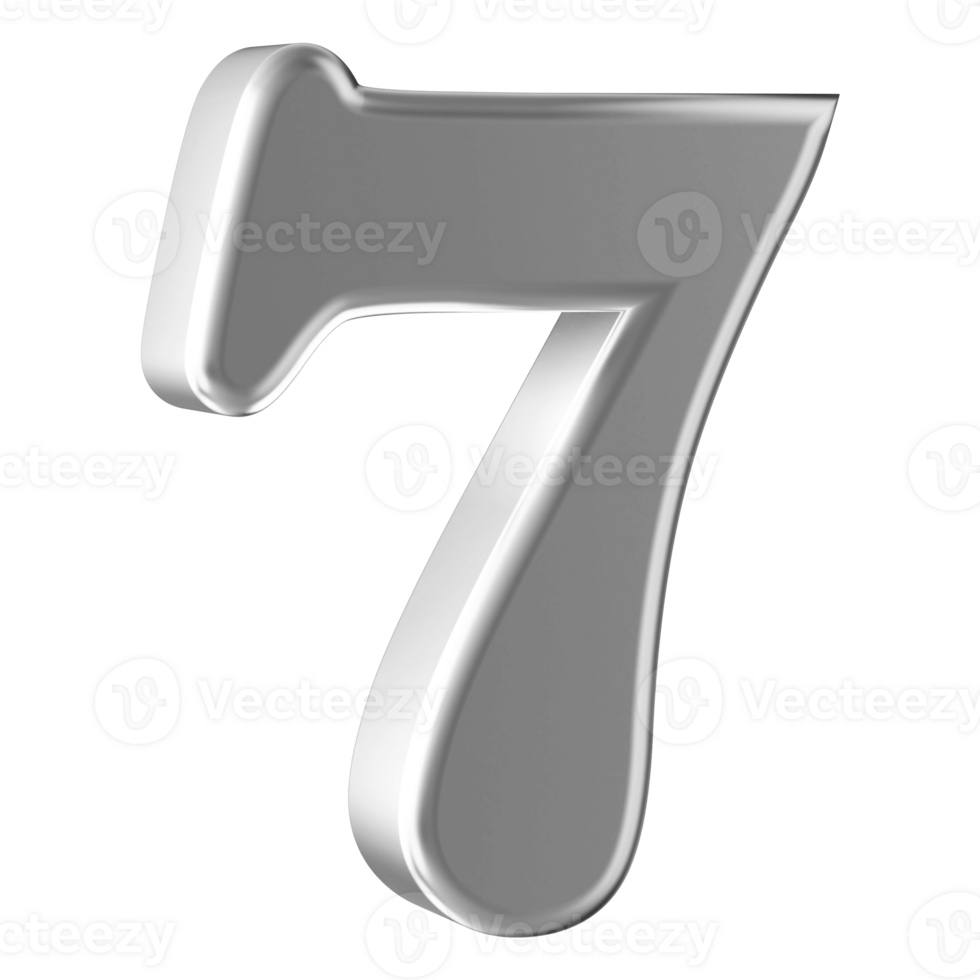 Silver 3D Number 7 png