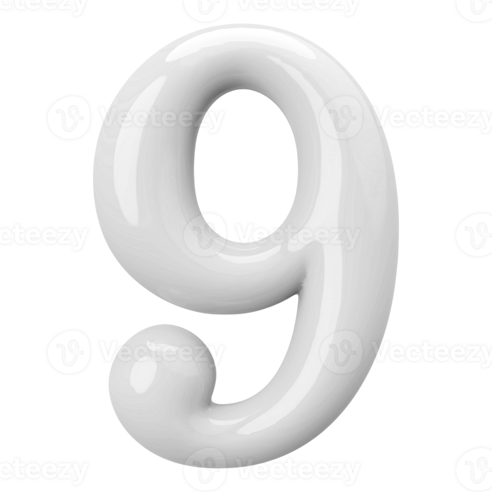 Silver 3D Number 9 png
