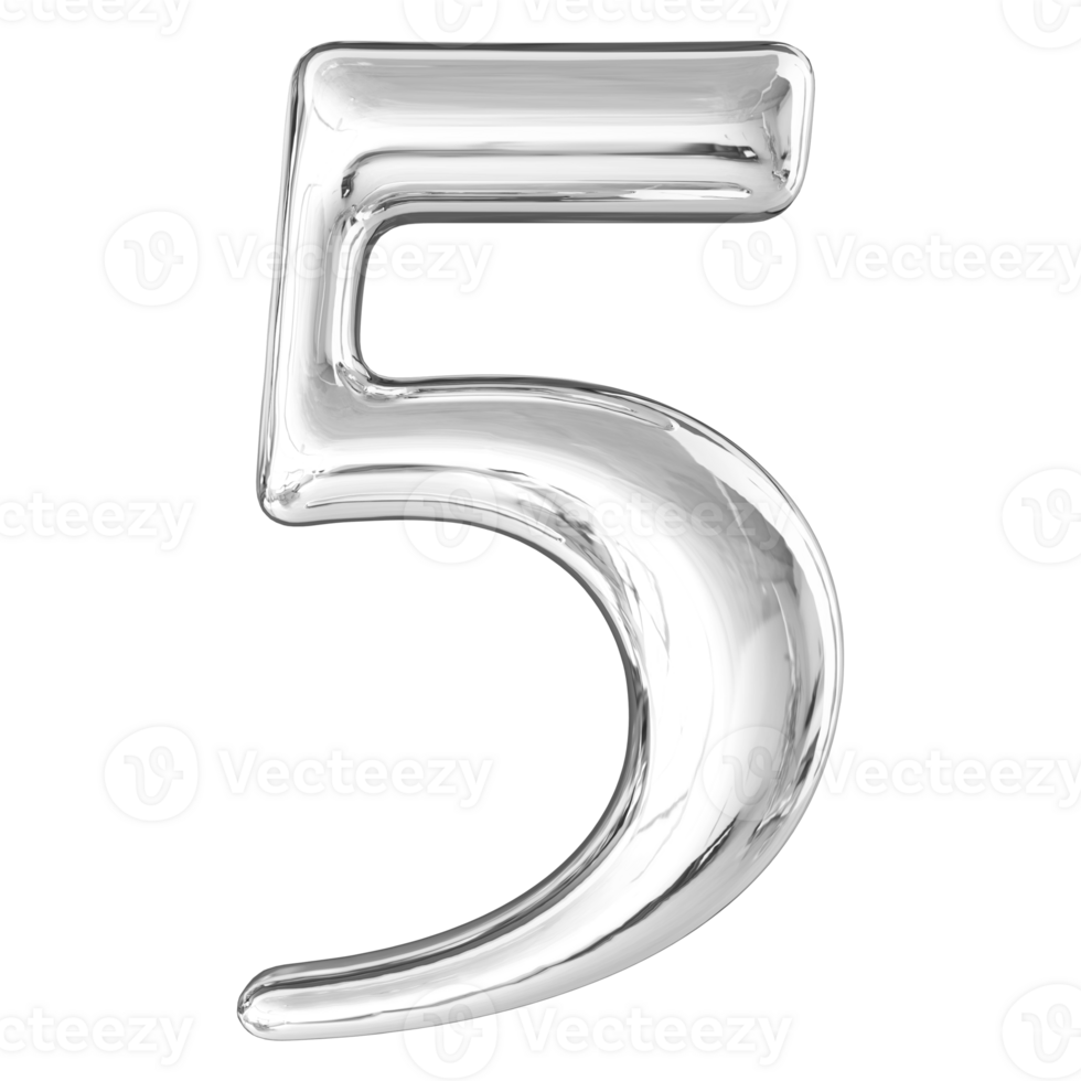 Silver 3D Number 5 46646254 PNG