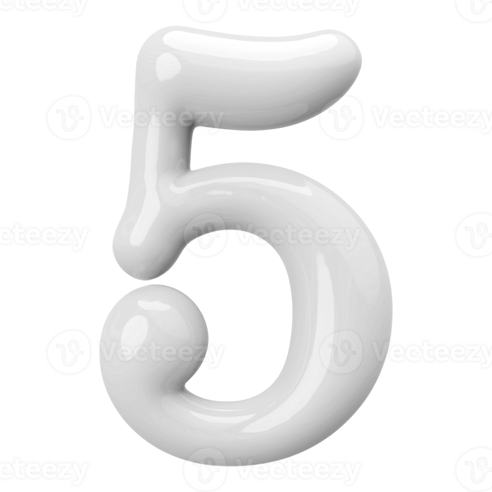 Silver 3D Number 5 png