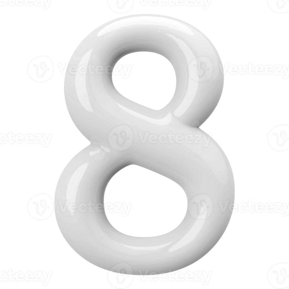 Silver 3D Number 8 png